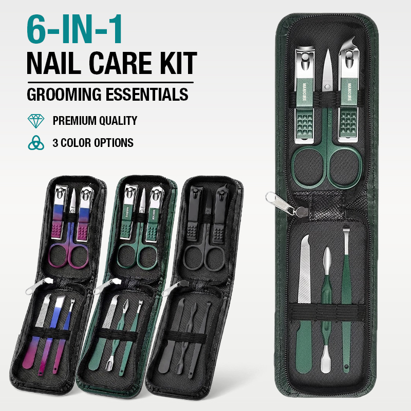 Mens Grooming Travel Kit - Ensemble de coupe-ongles portables 6-en-1, kit